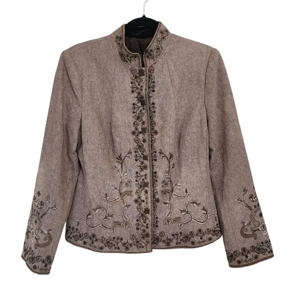 Vintage Blazer Jacket L Wool Blend Floral Embroidered Cottagecore Craftcore - Picture 1 of 6